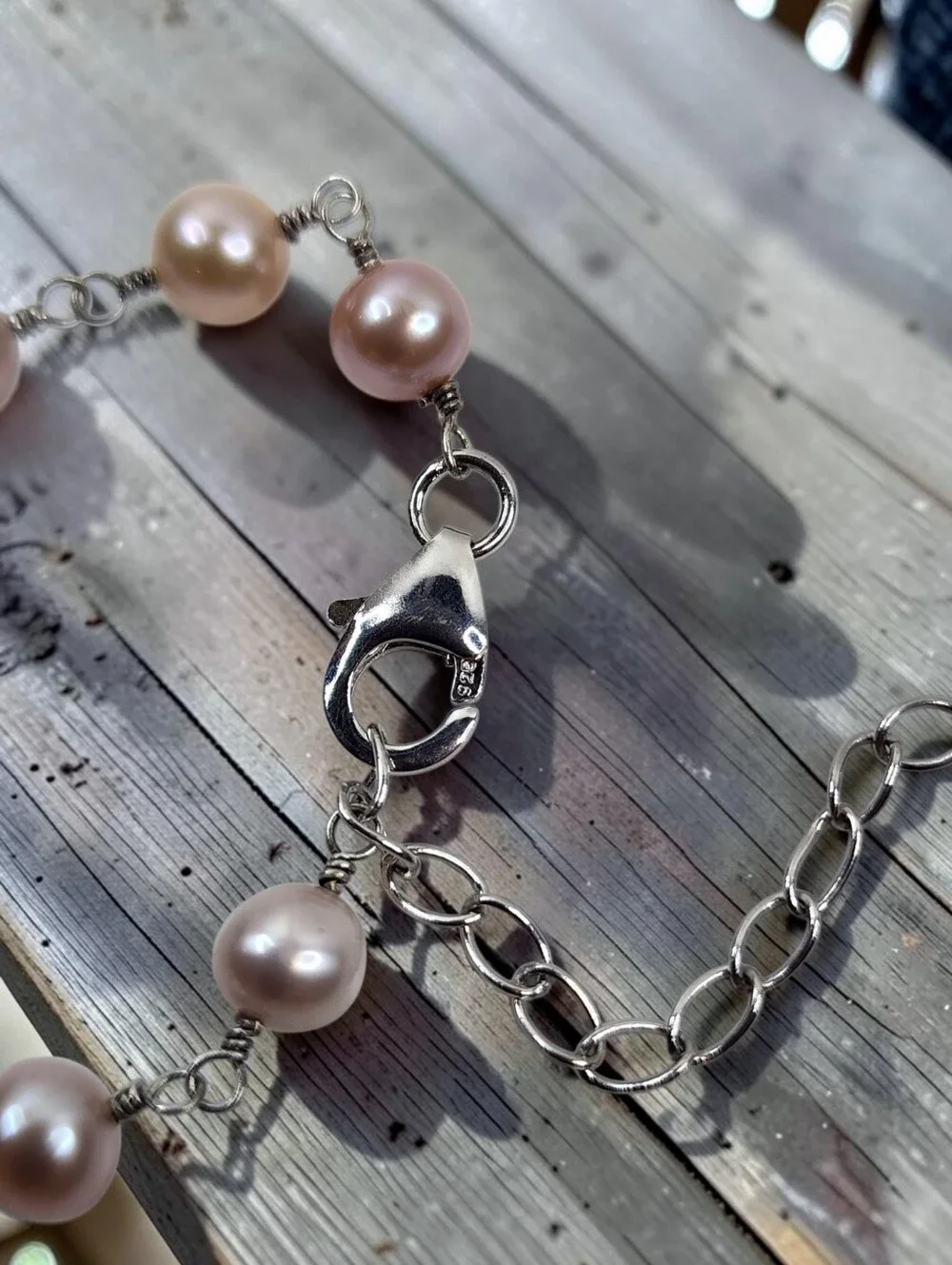 Dainty Vintage Pearl Necklace Pale Pink 925 Sterling Silver and Chain Extender